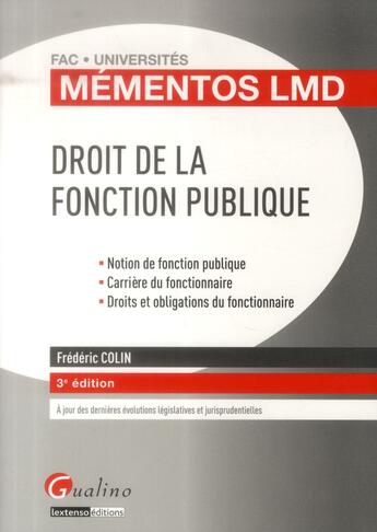 Couverture du livre « Droit de la fonction publique (3e édition) » de Frédéric Colin aux éditions Gualino