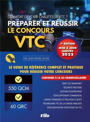 Couverture du livre « Préparer et réussir le concours VTC (édition 2022) » de Guyon Jean-Pierre aux éditions Vilo