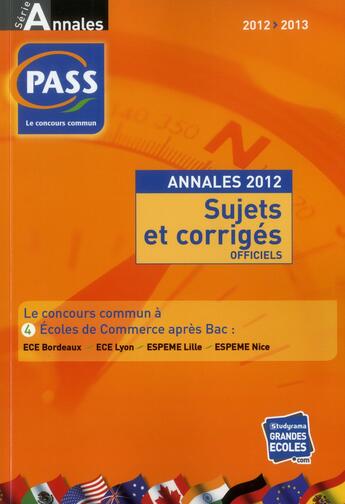 Couverture du livre « Annales pass 2012-2013 » de  aux éditions Studyrama