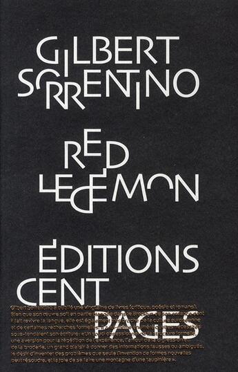 Couverture du livre « Red le démon » de Gilbert Sorrentino aux éditions Cent Pages