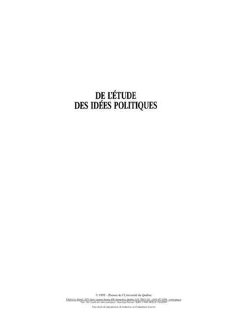 Couverture du livre « De l'étude des idées politiques » de Jean-Guy Prevost aux éditions Presses De L'universite Du Quebec