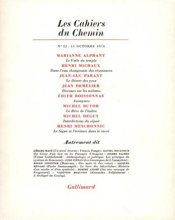 Couverture du livre « Les Cahiers du Chemin » de Collectifs aux éditions Gallimard