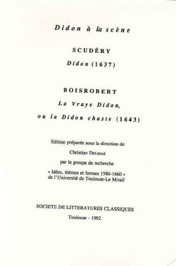 Couverture du livre « Didon à la scène » de Scudery et Boisrobert aux éditions Slc