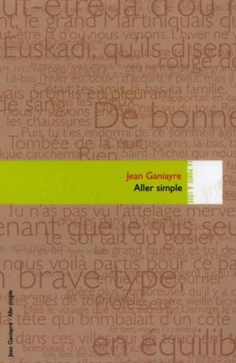 Couverture du livre « Aller simple » de Jean Ganiayre aux éditions Editions In8