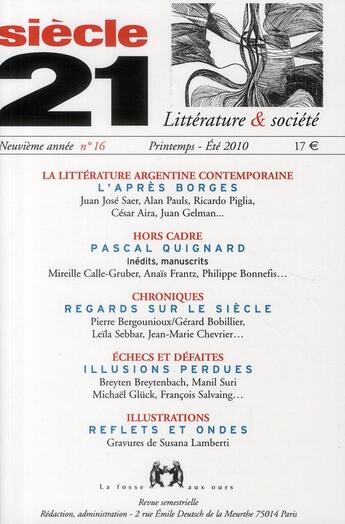 Couverture du livre « La litterature argentine contemporaine » de  aux éditions La Fosse Aux Ours