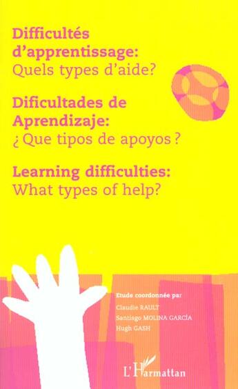 Couverture du livre « Difficultes d'apprentissage : quels types d'aide ? » de  aux éditions L'harmattan