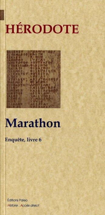 Couverture du livre « L'enquête t.6 ; marathon » de Herodote aux éditions Paleo