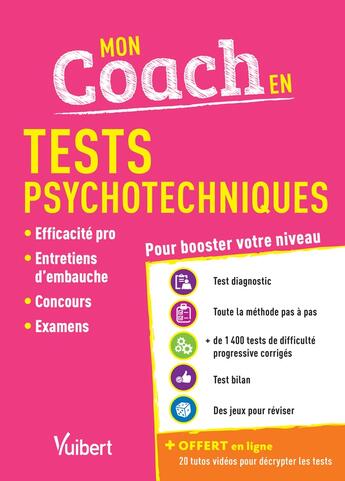 Couverture du livre « Mon coach en tests psychotechniques ; pour booster votre niveau » de Sebastien Drevet aux éditions Vuibert