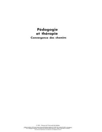 Couverture du livre « Pédagogie et thérapie ; convergence des chemins » de Robert Feger aux éditions Presses De L'universite Du Quebec