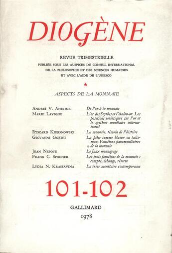 Couverture du livre « Diogene 101-102 » de Collectifs Gallimard aux éditions Gallimard