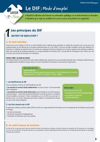 Couverture du livre « Le DIF ; mode d'emploi » de Chantal Le Mat aux éditions Enrick B.