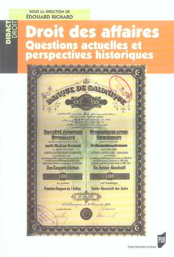 Couverture du livre « Droit des affaires : Questions actuelles et perspectives historiques » de Pur aux éditions Pu De Rennes