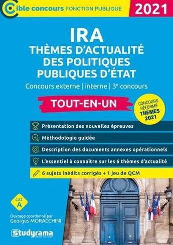 Couverture du livre « IRA ; thèmes d'actualité des politiques publiques d'Etat (édition 2021) » de Georges Moracchini aux éditions Studyrama