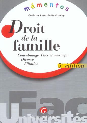 Couverture du livre « Memento droit de la famille (5e édition) » de Renault-Brahinsky Co aux éditions Gualino