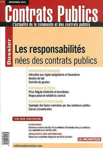 Couverture du livre « REVUE ACTUALITE COMMANDE CONTRATS PUBLICS n.116 » de  aux éditions Le Moniteur