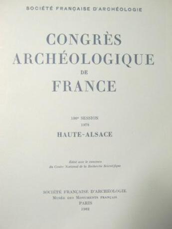 Couverture du livre « Congrès archéologique de France ; Haute Alsace (édition 1978) » de  aux éditions Picard