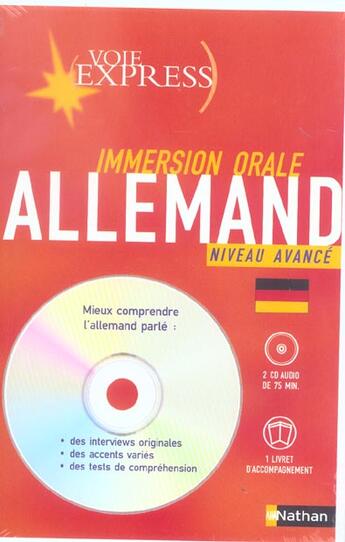 Couverture du livre « Ve cd immersion orale allemand » de  aux éditions Nathan