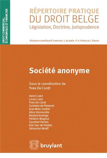 Couverture du livre « Société anonyme » de Yves De Cordt et Collectif aux éditions Bruylant