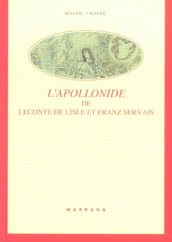 Couverture du livre « Apollonide De Leconte De Lisle Et Franz Servais » de Haine aux éditions Mardaga Pierre