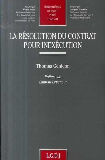 Couverture du livre « La resolution du contrat pour inexécution » de Thomas Genicon aux éditions Lgdj