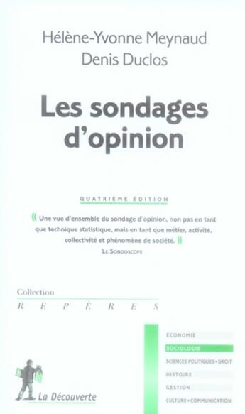 Couverture du livre « Les sondages d'opinion » de Meynaud Helene Yvonn aux éditions La Decouverte