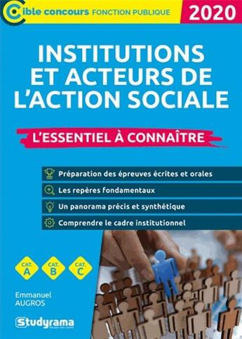 Couverture du livre « Les institutions et acteurs du social (édition 2020) » de Emmanuele Augros aux éditions Studyrama