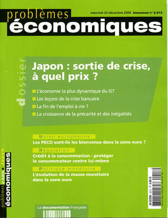 Couverture du livre « Japon : sortie de crise, à quel prix ? » de  aux éditions Documentation Francaise