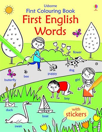 Couverture du livre « First colouring book ; first english words » de Kirsteen Robson aux éditions Usborne