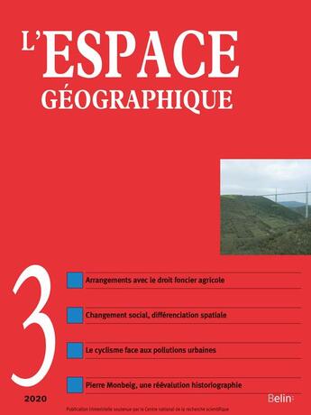 Couverture du livre « Espace geo 2020-3 » de  aux éditions Belin