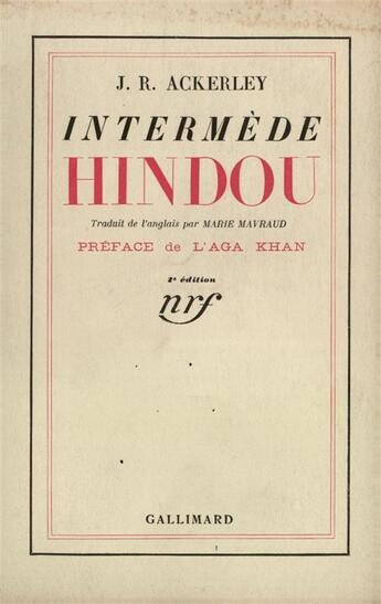 Couverture du livre « Intermede hindou » de Ackerley J.R. aux éditions Gallimard