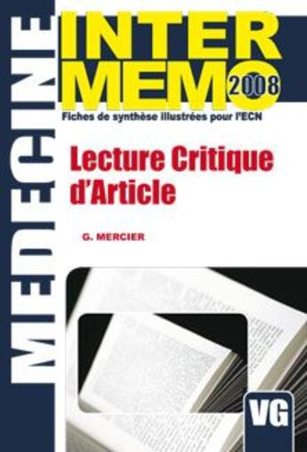 Couverture du livre « Lecture critique d'article » de Gregoire Mercier aux éditions Vernazobres Grego
