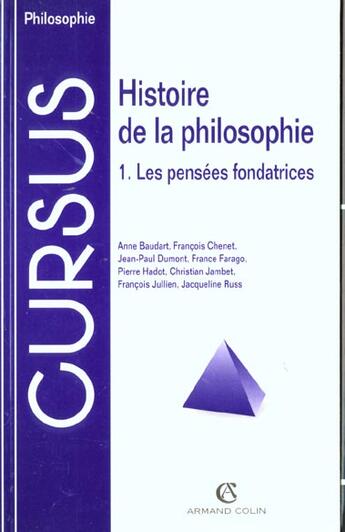 Couverture du livre « Histoire De La Philosophie T.1 ; Les Pensees Fondatrices » de Baudart et Chenet et Dumont aux éditions Armand Colin