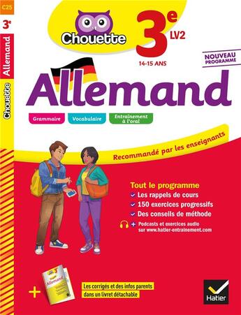 Couverture du livre « Chouette entrainement - 25 - allemand 3e - lv2 (niveau a2) - cahier d'entrainement et de revision » de Catherine Boularand aux éditions Hatier