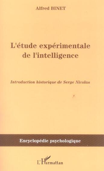 Couverture du livre « L'étude expérimentale de l'intelligence » de Alfred Binet aux éditions L'harmattan