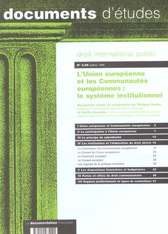 Couverture du livre « L'union europeenne et les communautes europeennes » de De 309 aux éditions Documentation Francaise