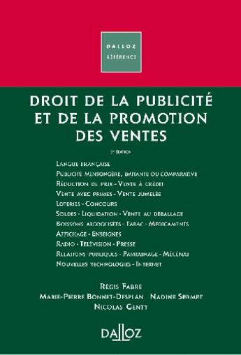 Couverture du livre « Droit de la publicité et de la promotion des ventes (3e édition) » de Regis Fabre aux éditions Dalloz