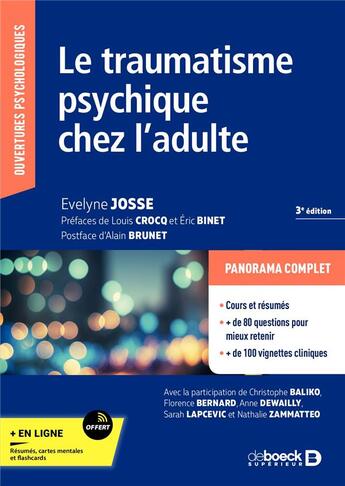 Couverture du livre « Le traumatisme psychique chez l'adulte » de Evelyne Josse aux éditions De Boeck Superieur