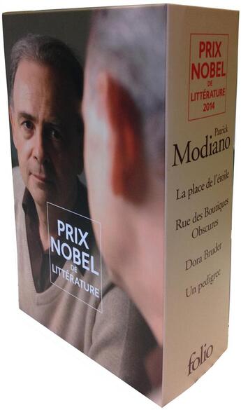 Couverture du livre « Coffret Modiano : la place de l'étoile ; rues des boutiques obscures ; Dora Bruder ; un pedigree » de Patrick Modiano aux éditions Folio