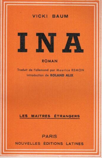 Couverture du livre « Ina » de Vicki Baum aux éditions Nel