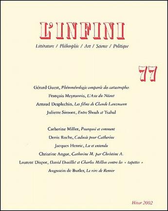 Couverture du livre « Revue L'Infini N.77 » de Collectif Gallimard aux éditions Gallimard