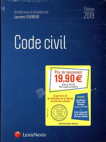 Couverture du livre « Code civil (édition 2019) » de Laurent Leveneur aux éditions Lexisnexis