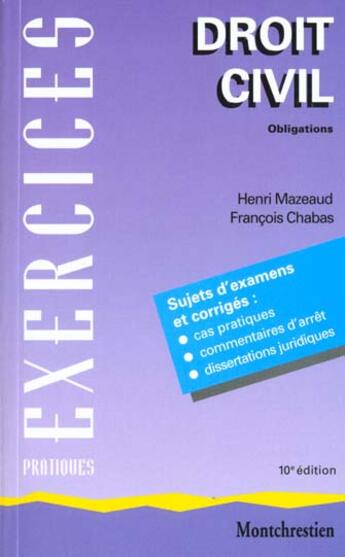 Couverture du livre « Obligations. droit civil - 10eme edition - vol02 » de Chabas F. Mazeaud H. aux éditions Lgdj