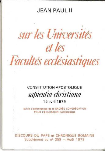 Couverture du livre « Sur les Universités catholiques : Constitution apostolique » de Jean-Paul Ii aux éditions Tequi