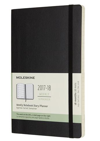 Couverture du livre « Agenda 18 mois semainier 17 -18 gr format noir souple » de  aux éditions Moleskine