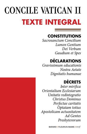Couverture du livre « Concile Vatican II ; texte intégral » de  aux éditions Bayard/fleurus-mame/cerf