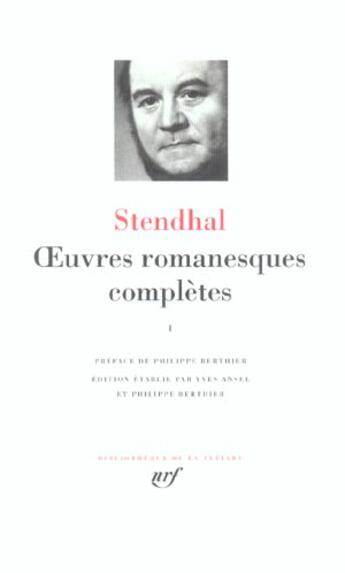 Couverture du livre « Oeuvres romanesques complètes t.1 » de Stendhal aux éditions Gallimard