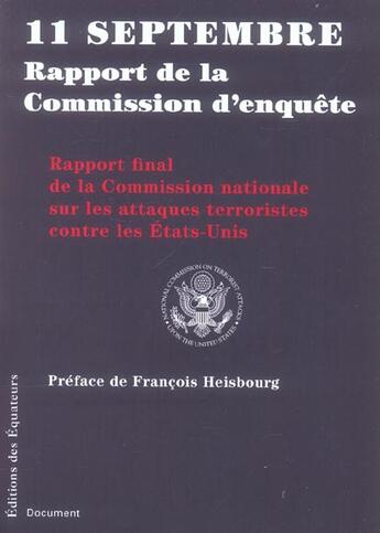 Couverture du livre « 11 septembre ; rapport de la commission d'enquête » de  aux éditions Des Equateurs