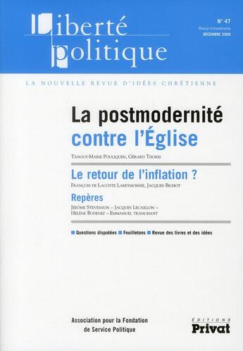 Couverture du livre « La postmodernité contre l'Eglise ; le retour de l'inflation ? » de  aux éditions Privat