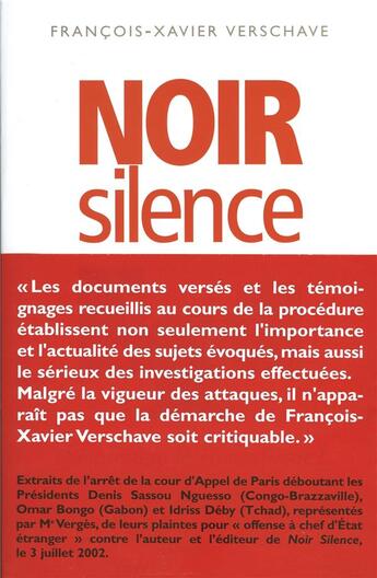 Couverture du livre « Noir silence » de Francois-Xavier Vershave aux éditions Arenes