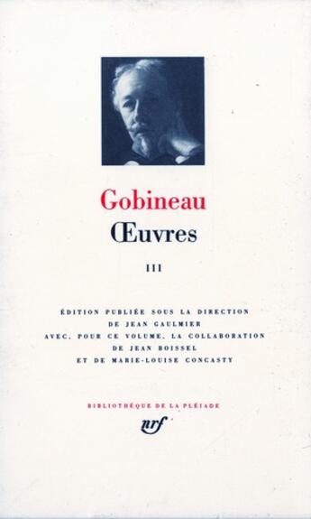 Couverture du livre « Oeuvres Tome 3 » de Arthur De Gobineau aux éditions Gallimard